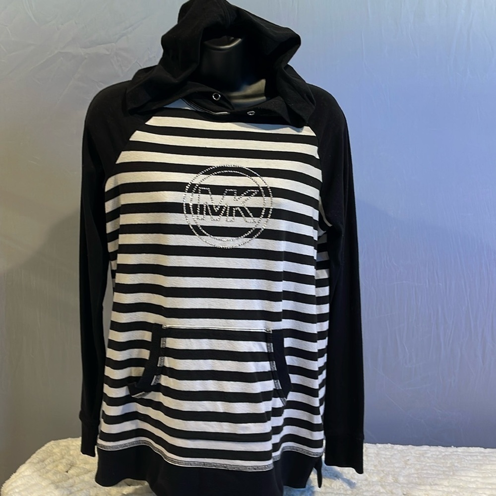 Michael Kors Women's Black and White Hoodie. Size Small